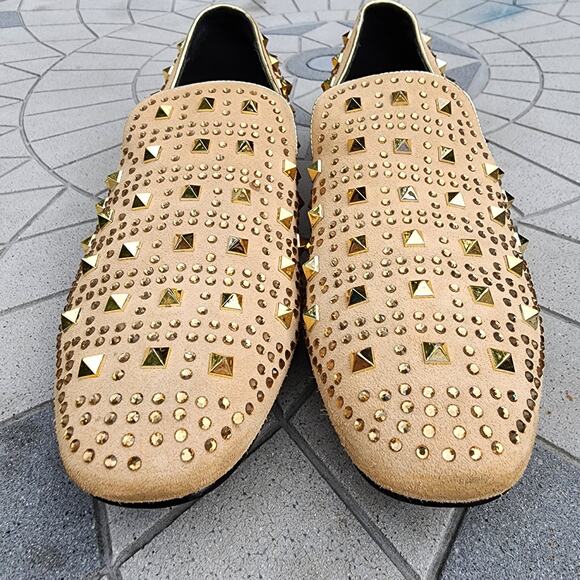 Asher Green Tonal Crystal Studded Suede Smoking Loafer Dress Shoes 14 - Picture 4 of 12